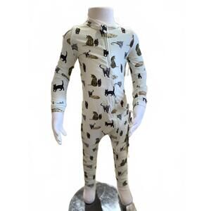 NEW MILKBARN kid's cat cotton stretch zipper pajama in white multi